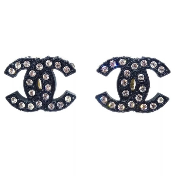 Chanel CC Black Rhinestone Earrings Clip-On 02A 114906 - Picture 1 of 4
